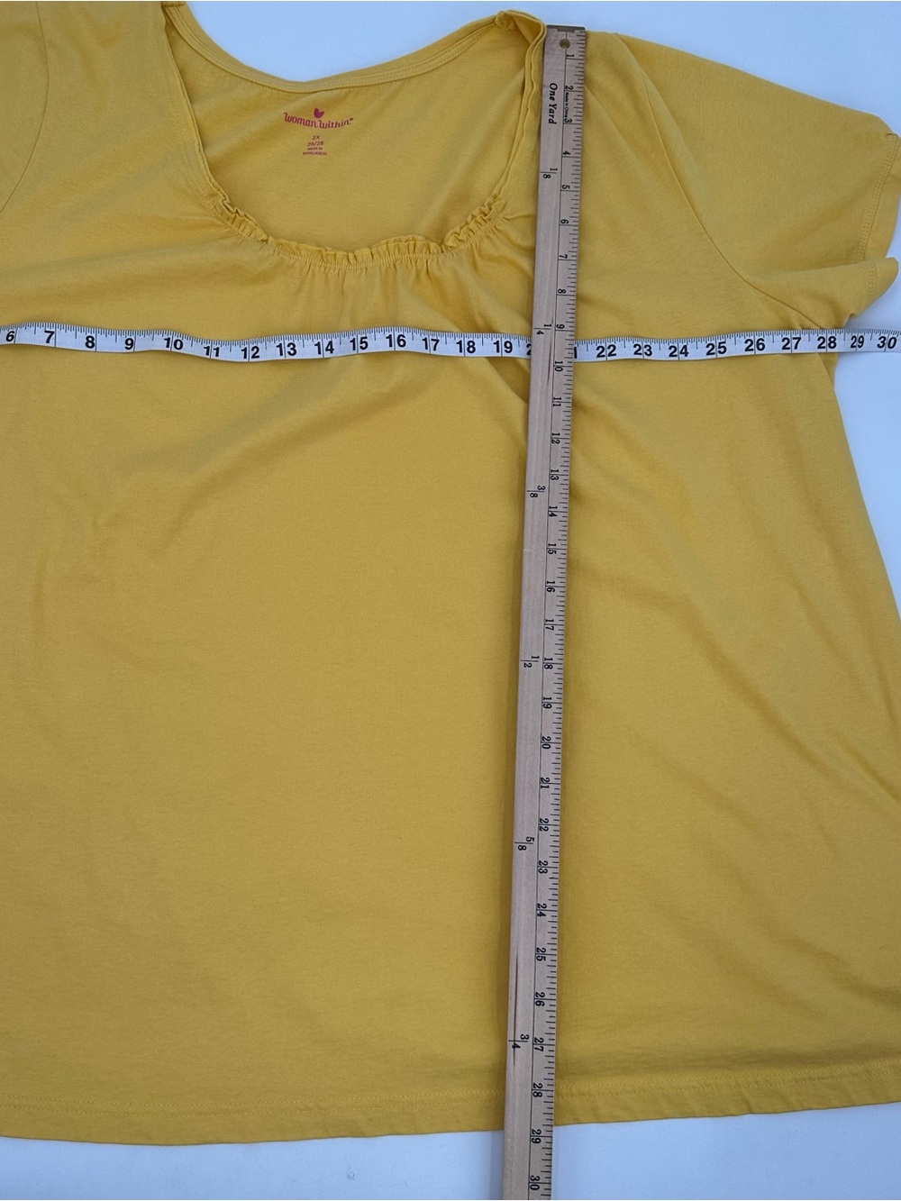 Woman Within Tee Womens 2X 26/28 Plus Yellow Gathered Scoop Neck Short Slv Top - Picture 7 of 11